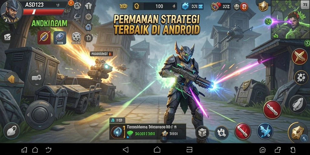 Screenshot gameplay ASD123 menampilkan pertempuran strategis yang intens.