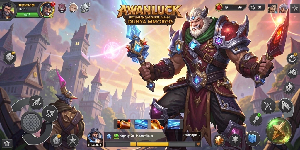 Tangkapan layar gameplay AWANLUCK yang menunjukkan pertempuran epik di dunia MMORPG.