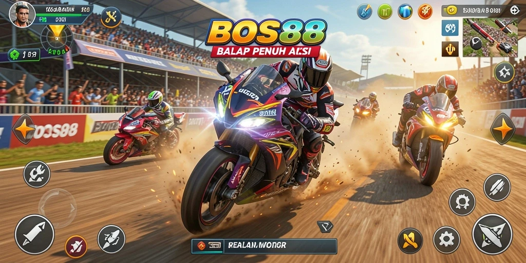 Screenshot gameplay BOS88 dengan aksi balap motor yang seru.