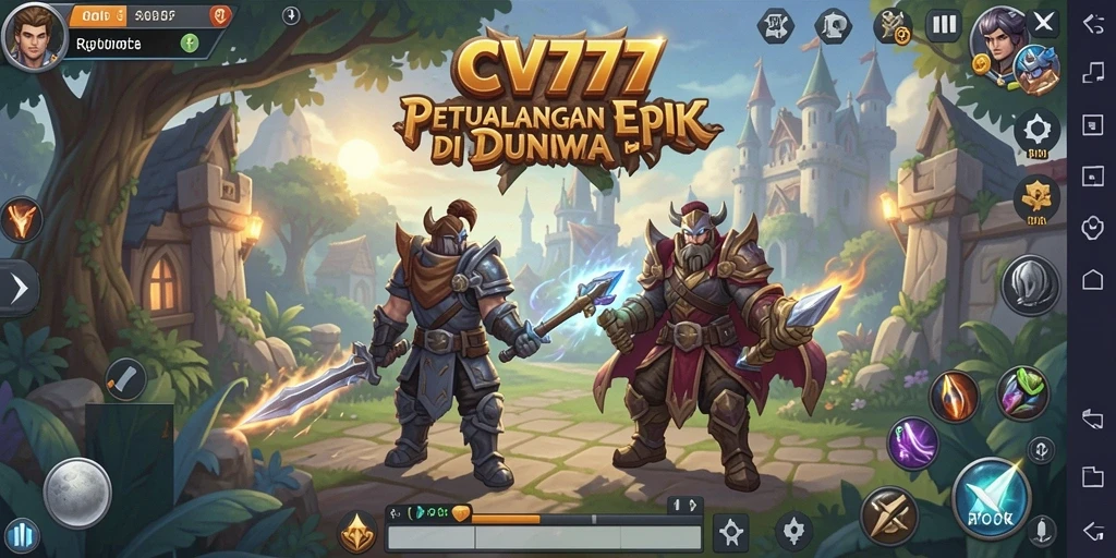 Screenshot utama CV777 menampilkan pertempuran mendebarkan dalam dunia RPG yang luas.