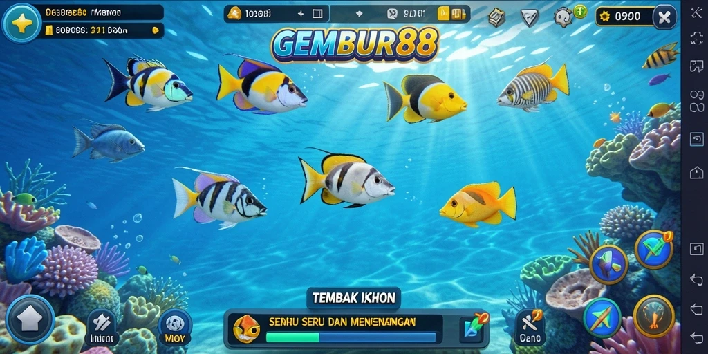 Screenshot gameplay GEMBUR88 yang menunjukkan aksi Tembak Ikan.