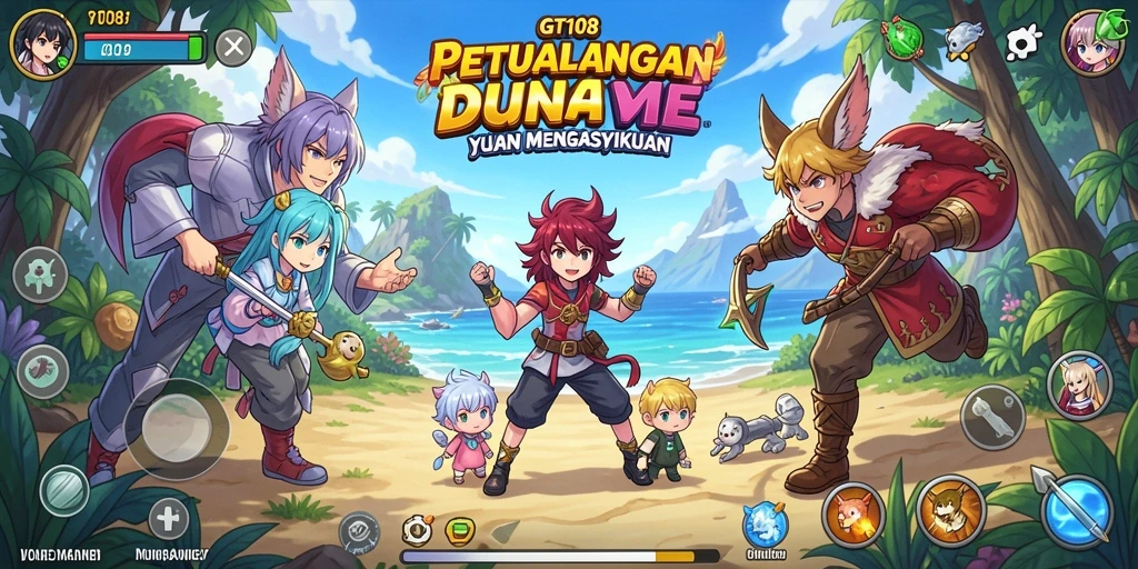 Screenshot gameplay GT108 menampilkan pertarungan epik karakter anime.