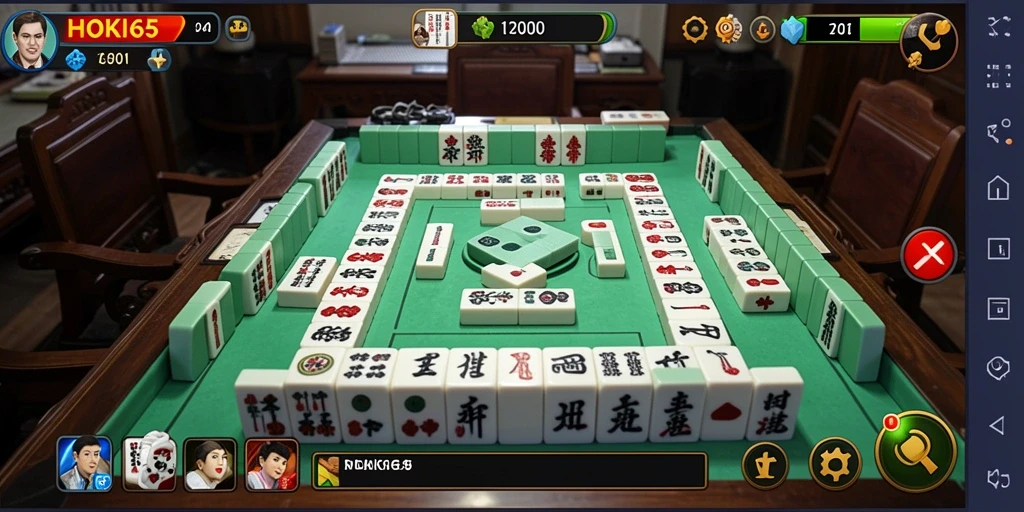 Tampilan gameplay <strong>HOKI65</strong> yang menawan dengan ubin Mahjong berwarna-warni.