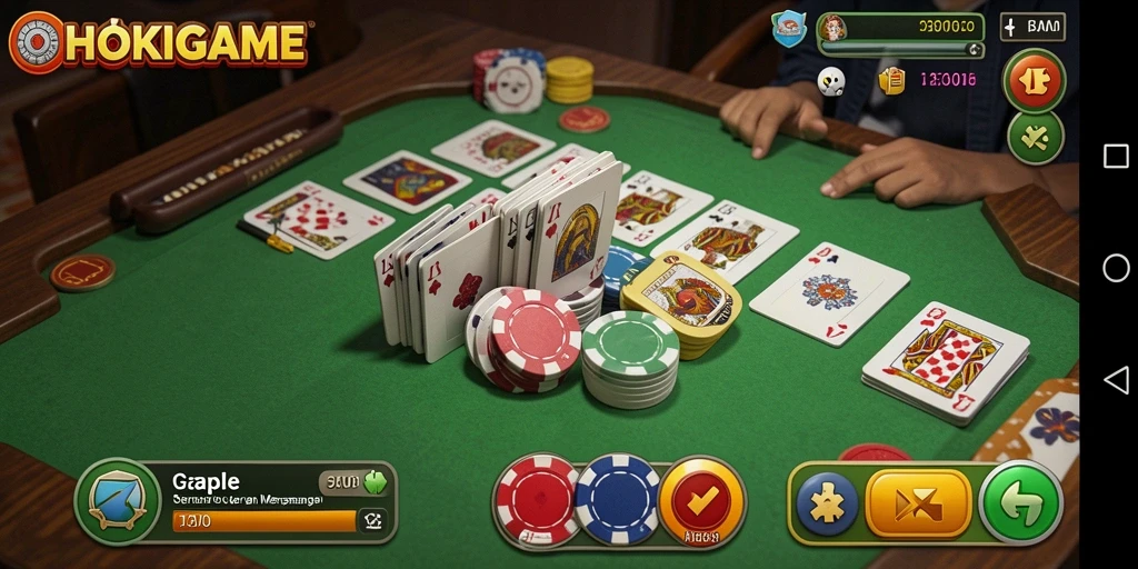 Tampilan gameplay HOKIGAME yang menarik saat bermain Gaple.