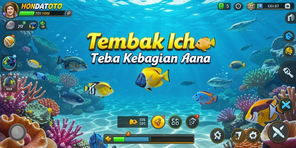 Tampilan gameplay seru HONDATOTO dengan ikan berwarna-warni.