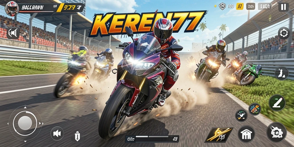 Tampilan gameplay KEREN77 dengan balapan motor seru.