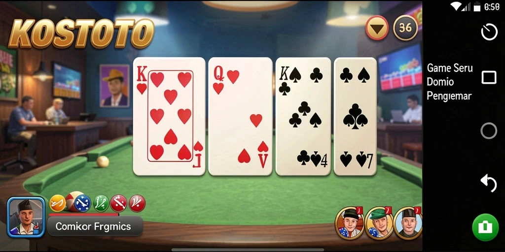 Screenshot KOSTOTO menunjukkan antarmuka permainan Domino yang menarik dan dinamis.
