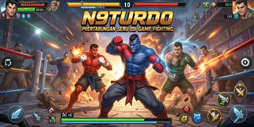 Tampilan seru dari gameplay N9TURBO dalam pertarungan yang mendebarkan.