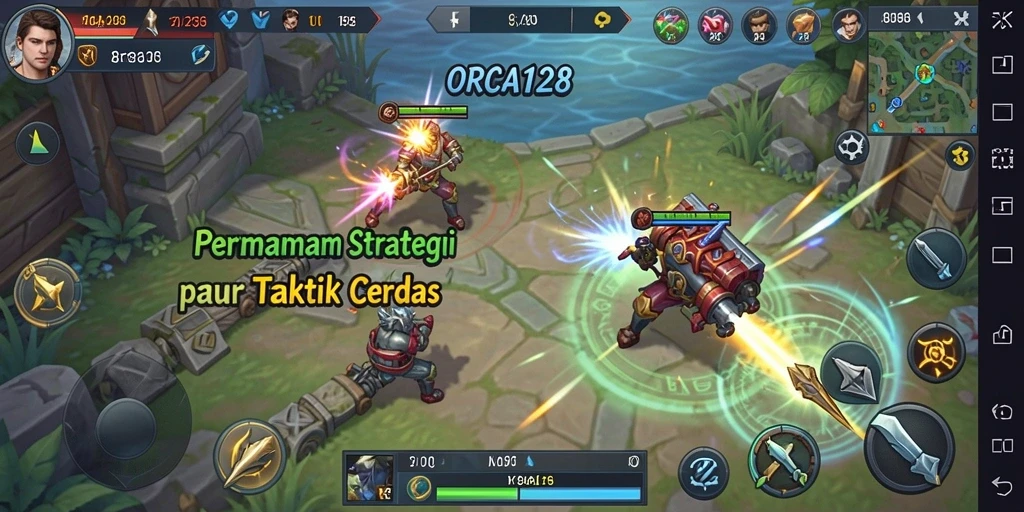 Tampilan gameplay ORCA128 yang menunjukkan pertarungan strategi antara pemain.