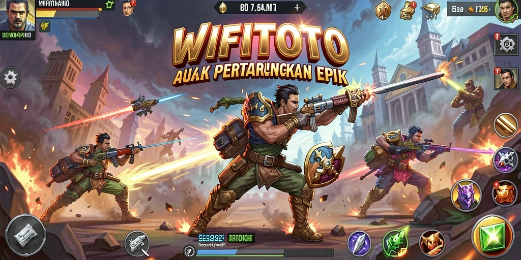 Screenshot utama WIFITOTO yang menampilkan serangan menara dalam gameplay Tower Defense.